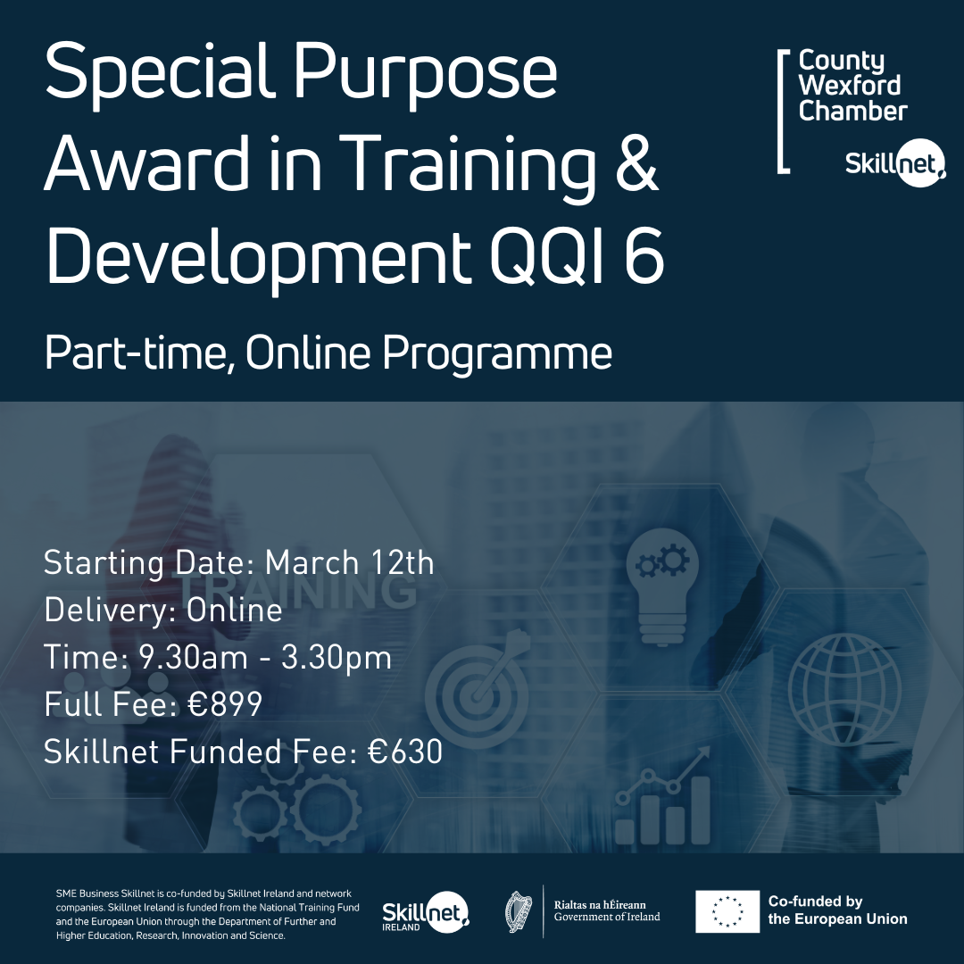 Special Purpose Award in Training & Development QQI 6 – 6 day Online programme: Commencing March 12th