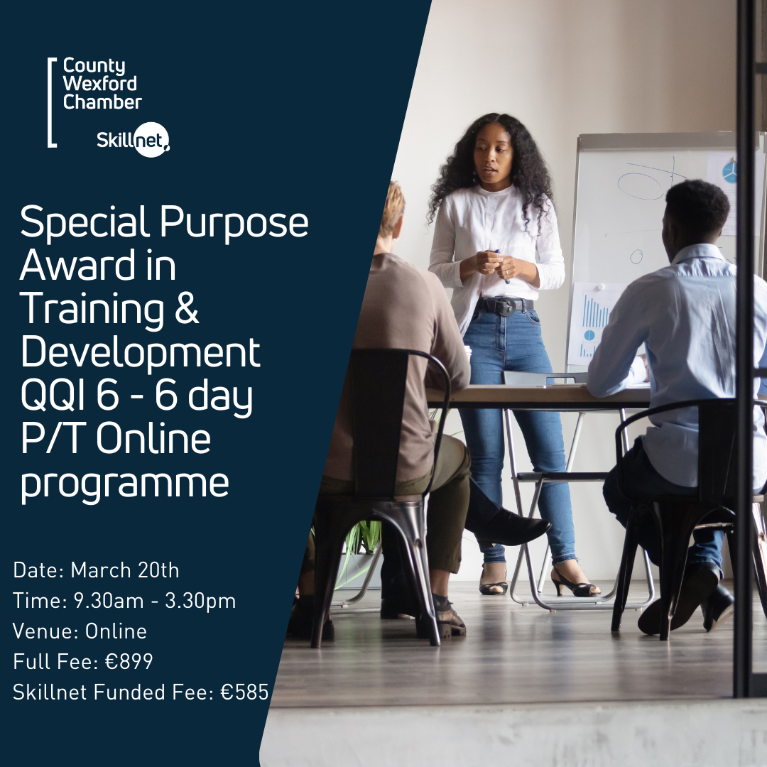 Special Purpose Award in Training & Development QQI 6 – 6 day Online programme March 20th