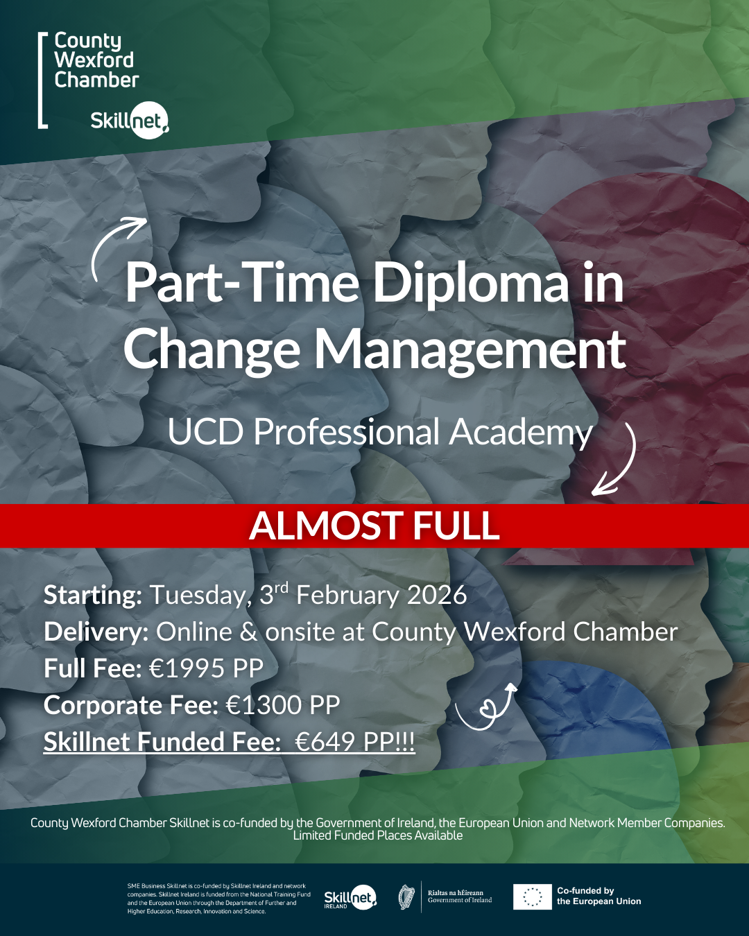 UCD Professional Academy Part time Diploma in Change Management – 50% Skillnet/ESF+ Funding: Starting 3rd February 2026
