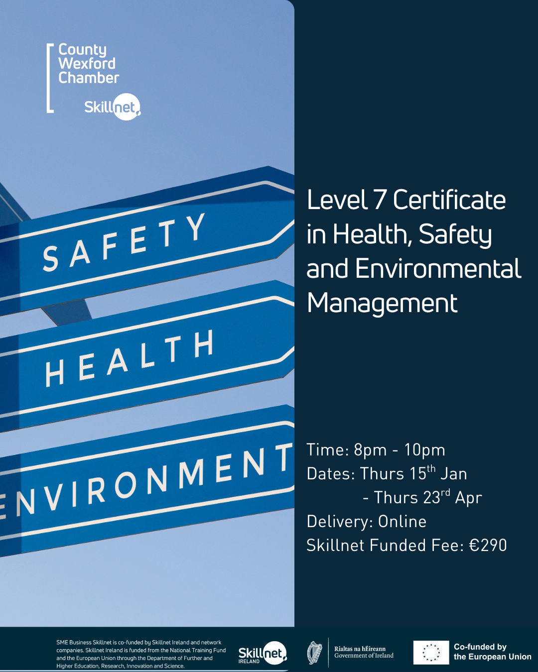 SETU Part Time Certificate in Health, Safety and Environmental Management Level 7 – Online, commencing Thursday 15th January 2026